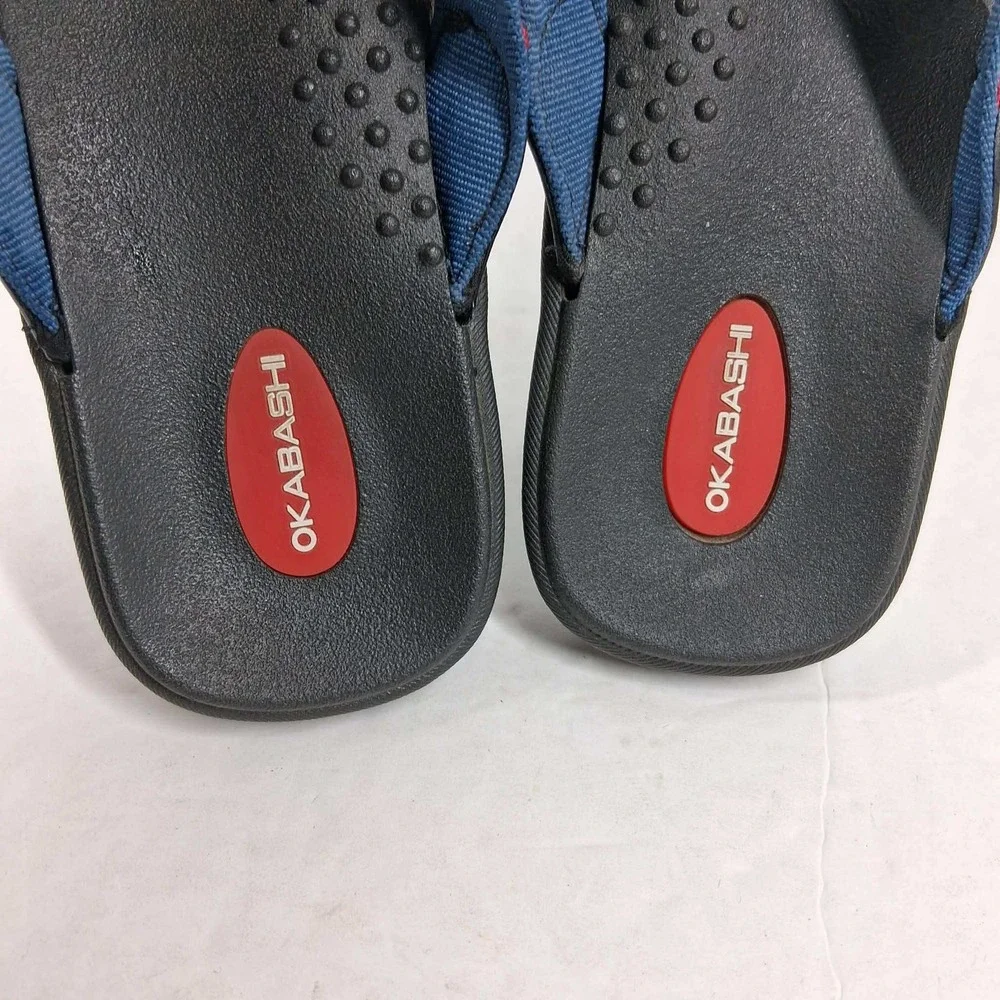 Okabashi Mens ML Flip Flop Sandals Black Red‎ White Blue Chevron Made in USA